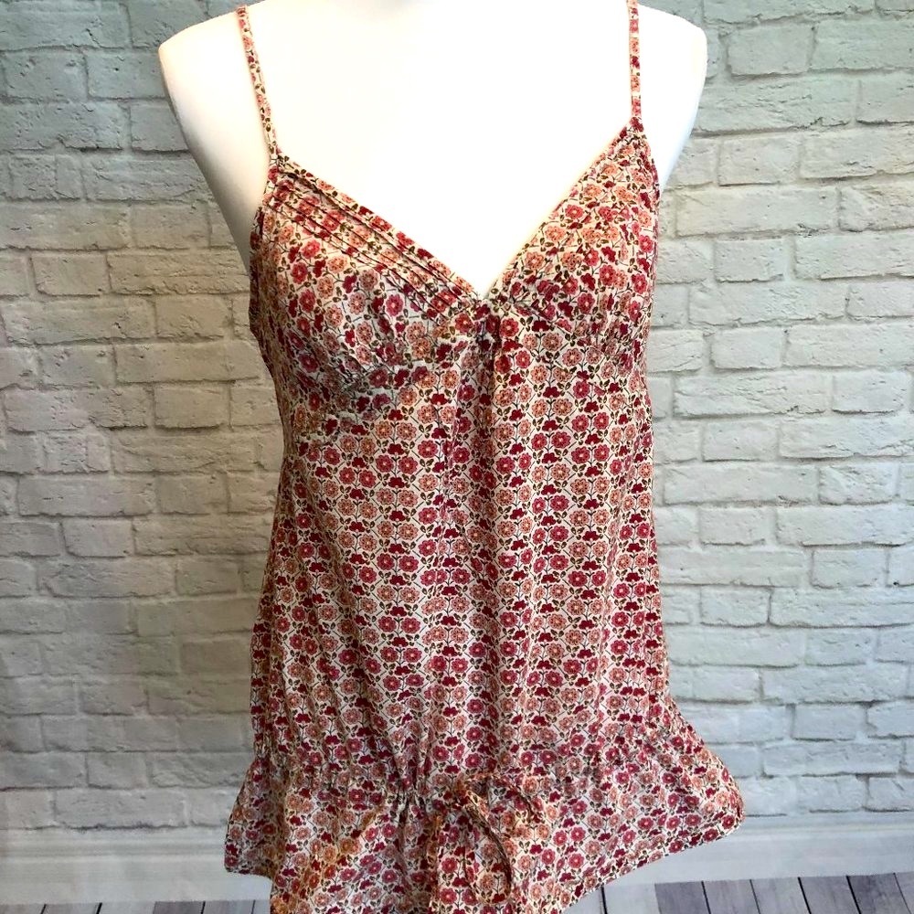 BCBGirls Floral Pink Spaghetti Strap Top , Size L